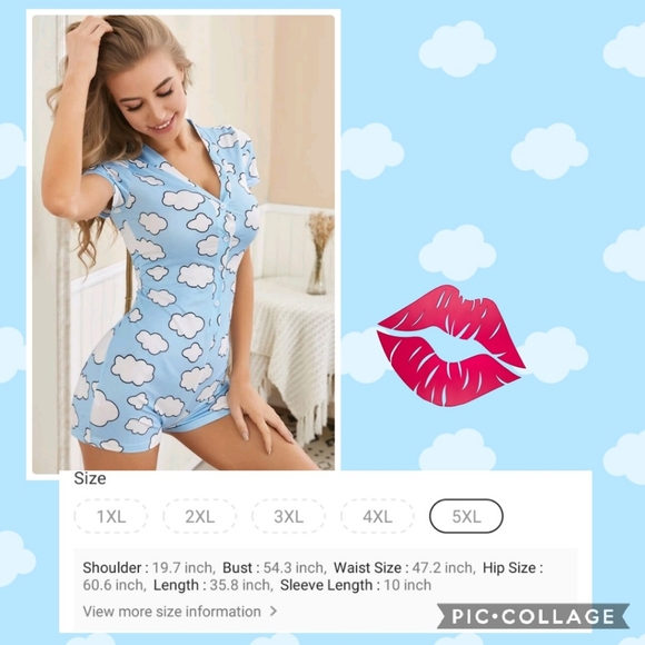 4X & 5X cloud print Pajama romper with Earrings - Picture 7 of 10